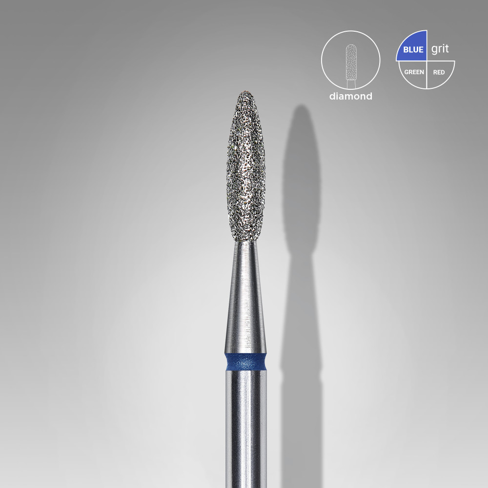 DIAMOND NAIL DRILL BIT, FLAME, BLUE, 2.1mm/8mm 